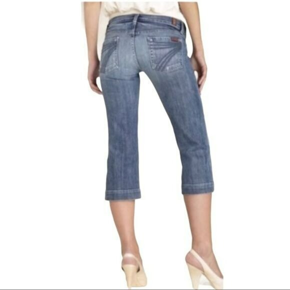 7 For All Mankind Denim - 7 For All Mankind Dojo Distressed Crop Jeans In Blue Size 29 Retro Western